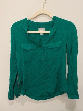 Anthropologie Maeve Green Swiss Dot Pocket Blouse Womens Size 2 OB355806
